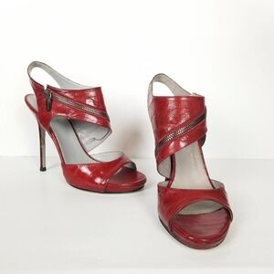Sergio Rossi red eel zipper heels, size 39.5